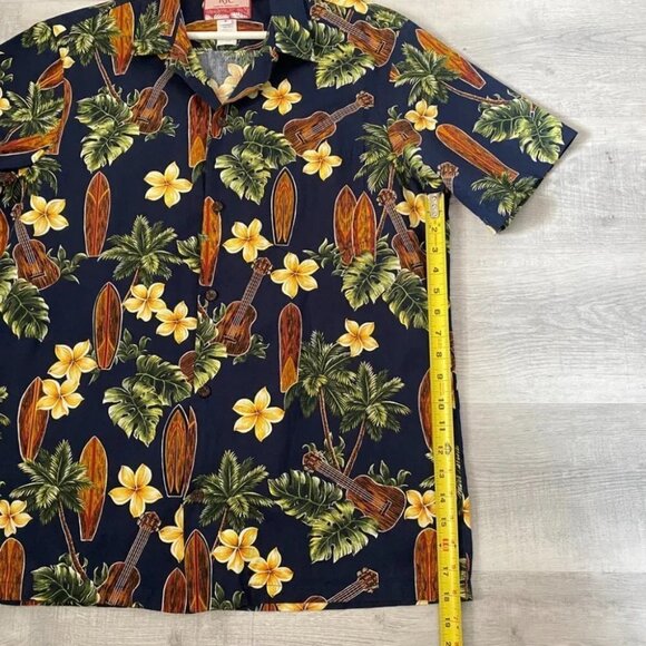 RJC Vintage Hawaiian Short Sleeve Shirt Style 102C Navy Floral Surfer - Picture 9 of 14